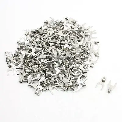 

200Pcs SNB3.5-6 Non Insulated Fork Terminals for AWG 14-12 Wire 1/4" Stud