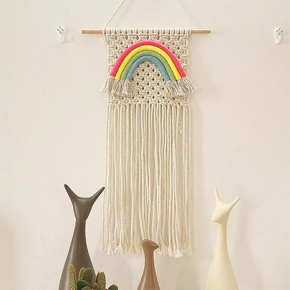 Macrame Woven Wall Hanging Boho Chic Bohemian RoomRainbow Tapestry Art Beautiful Apartment Dorm Room Wall Decoration