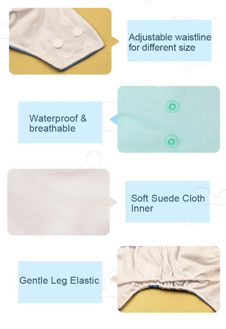 2PCS FREE SHIPPING PUL Solid All In Two Baby Cloth Diaper with Square tab AI2 Reusable Diaper