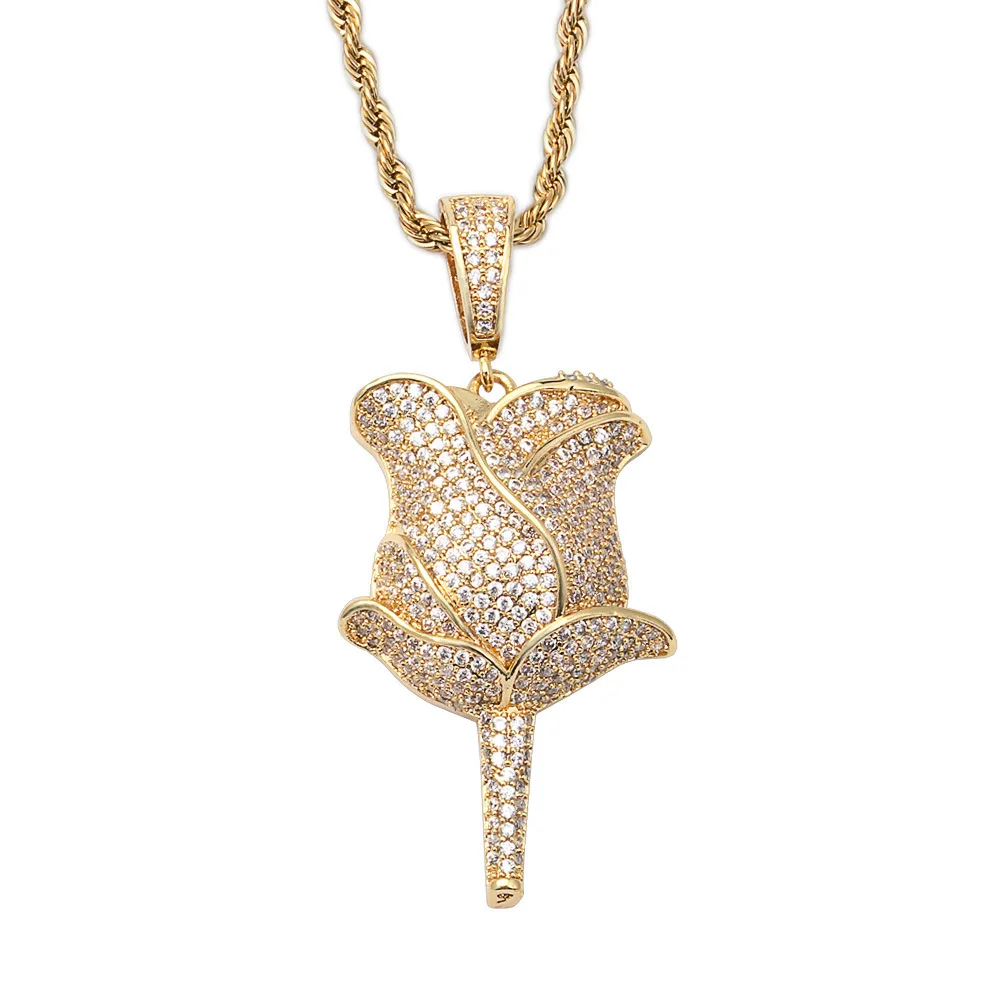 Веер ледяной кулон цепи хип-хоп ожерелье ювелирные изделия роскошный кубический циркон медь мужское ожерелье вечерние подарок - Окраска металла: FN054G