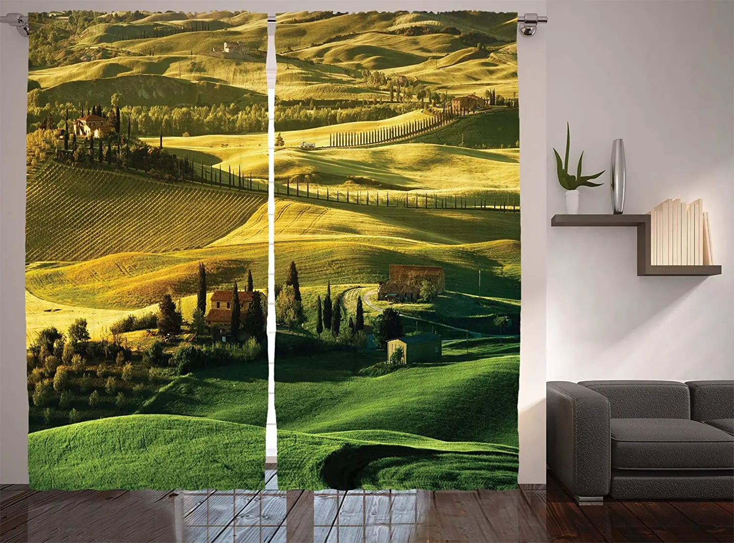 Tende Nigeriane Paesaggio Tranquillo Di Pienza Toscana Alberi Da Vigna Prato Hill House Soggiorno Camera Da Letto Finestra Tende Cachi