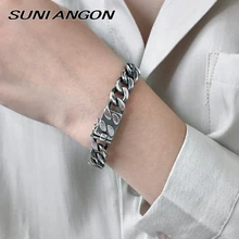 Панк преувеличенный браслет-цепочка, 925 пробы, серебро, античное серебро, широкая большая цепочка, Индивидуальный Женский браслет 16,5/17,5/19 см