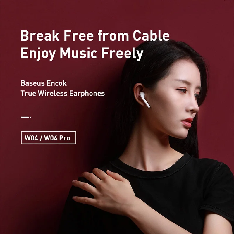 Baseus W04 TWS Bluetooth Earphone True Wireless 5.0 Headphone Stereo Sports Headset For Phone Mini Earbuds With Charging Box