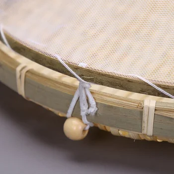 

1Pc Hand Woven Bug Proof Basket Handmade Fruit Vegetable Bread Cover Bamboo Basket With Gauze Dustproof Picnic Basket (Khaki Siz