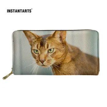 

INSTANTARTS Women Men Long Wallets Abyssinian Cat Print Functional Travel Handbags Female Card Holder /Cash Phone Leather Purse