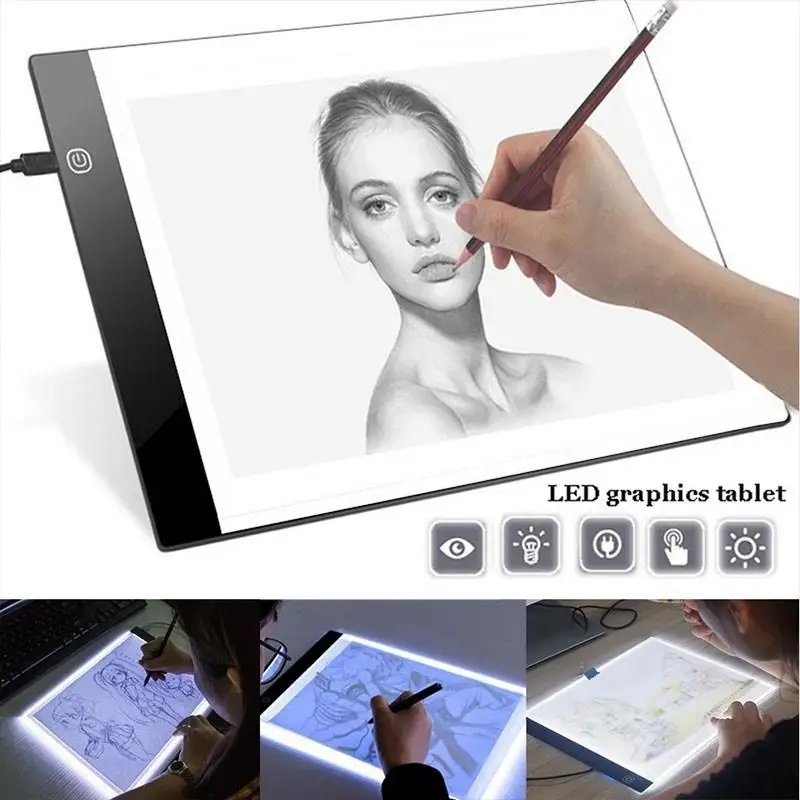 

A4 USB Powered Ultra-thin LED Drawing Board Aritist Tattoo Stencil Board Light Box Tracing Drawing Pad Table 3 Level Dimming