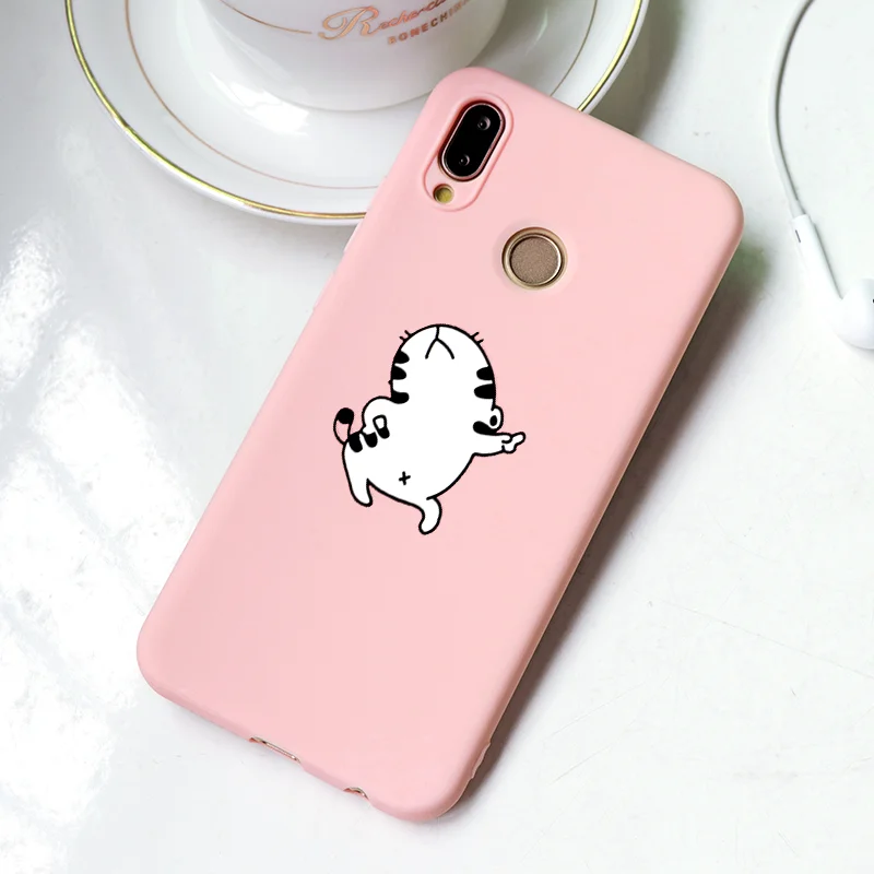 Розовый матовый чехол с милым мультяшным котом для huawei P20 Lite P30 mate 10 20 Honor 20i 10i 8X 7A Pro 9 10 20 Lite Y9 P Smart чехол - Цвет: maotiaow
