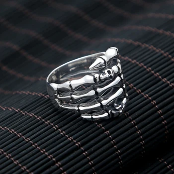 

925 silver retro Thai silver skull head palm ghost claw ring tide male beauty domineering ring index finger ring