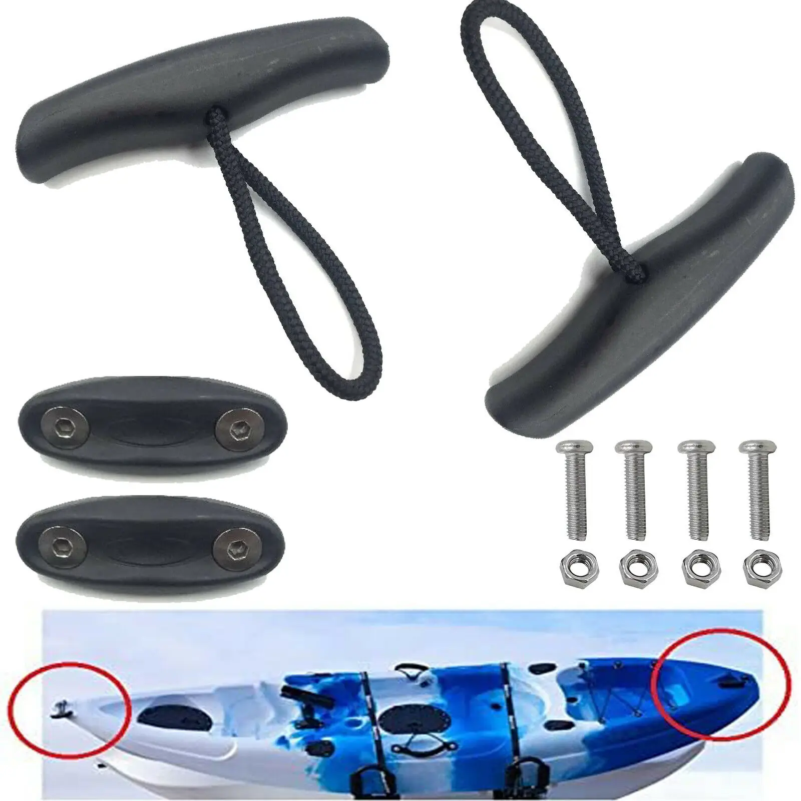 2 pack Kayak Canoe Carry Handle Pull Handle T Handle with Cord and Pad