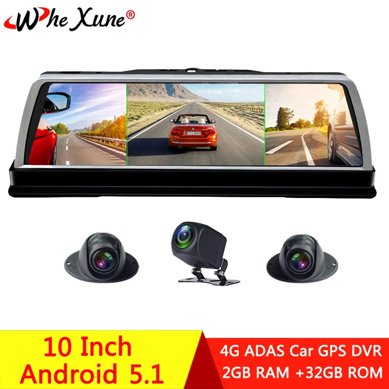 WHEXUNE 2019 новый 4 канальный Автомобильный видеорегистратор 4G ADAS Android 10 дюймов