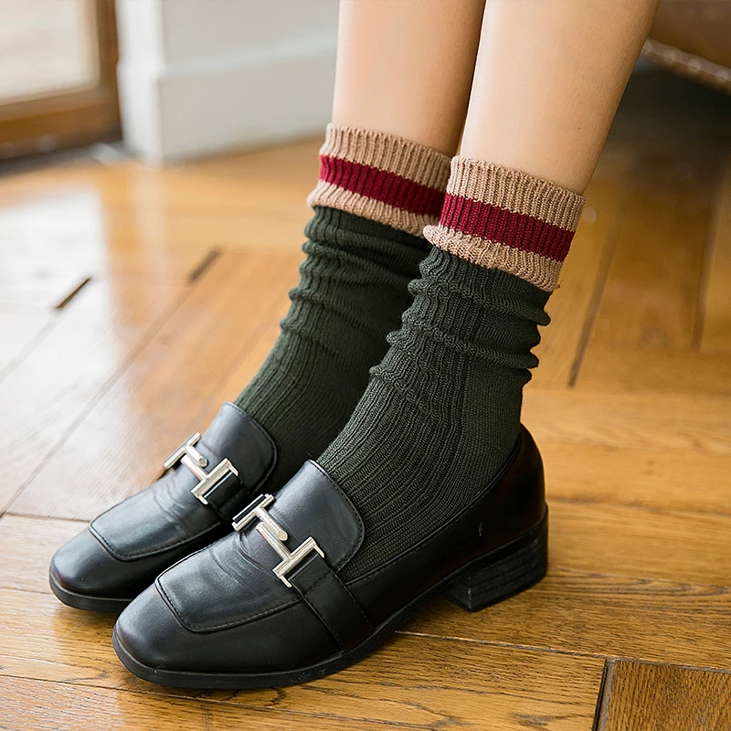 3 пары/упаковка, Зимние новые женские носки, хлопковые носки, высокие женские носки с двойной иглой, плиссированные женские носки