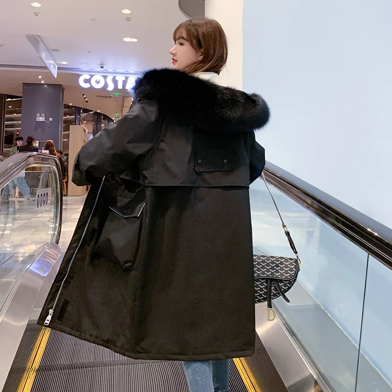 black long coat FORERUN зимнее длинное пальто большого размера, Женская куртка с меховым капюшоном, Повседневная парка с хлопковой подкладкой, манто, длинное женское пальто, парки Mujer - Цвет: black long coat