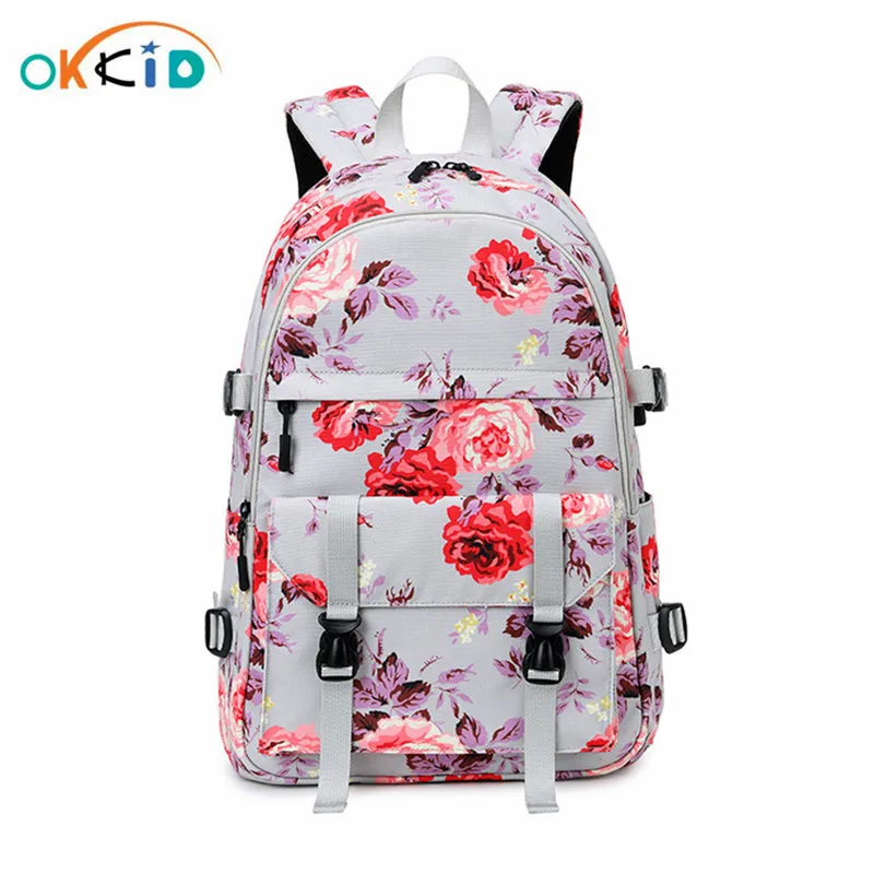 

OKKID school bags for teenage girls waterproof oxford floral schoolbag large capacity kids bookbag high school student backpack