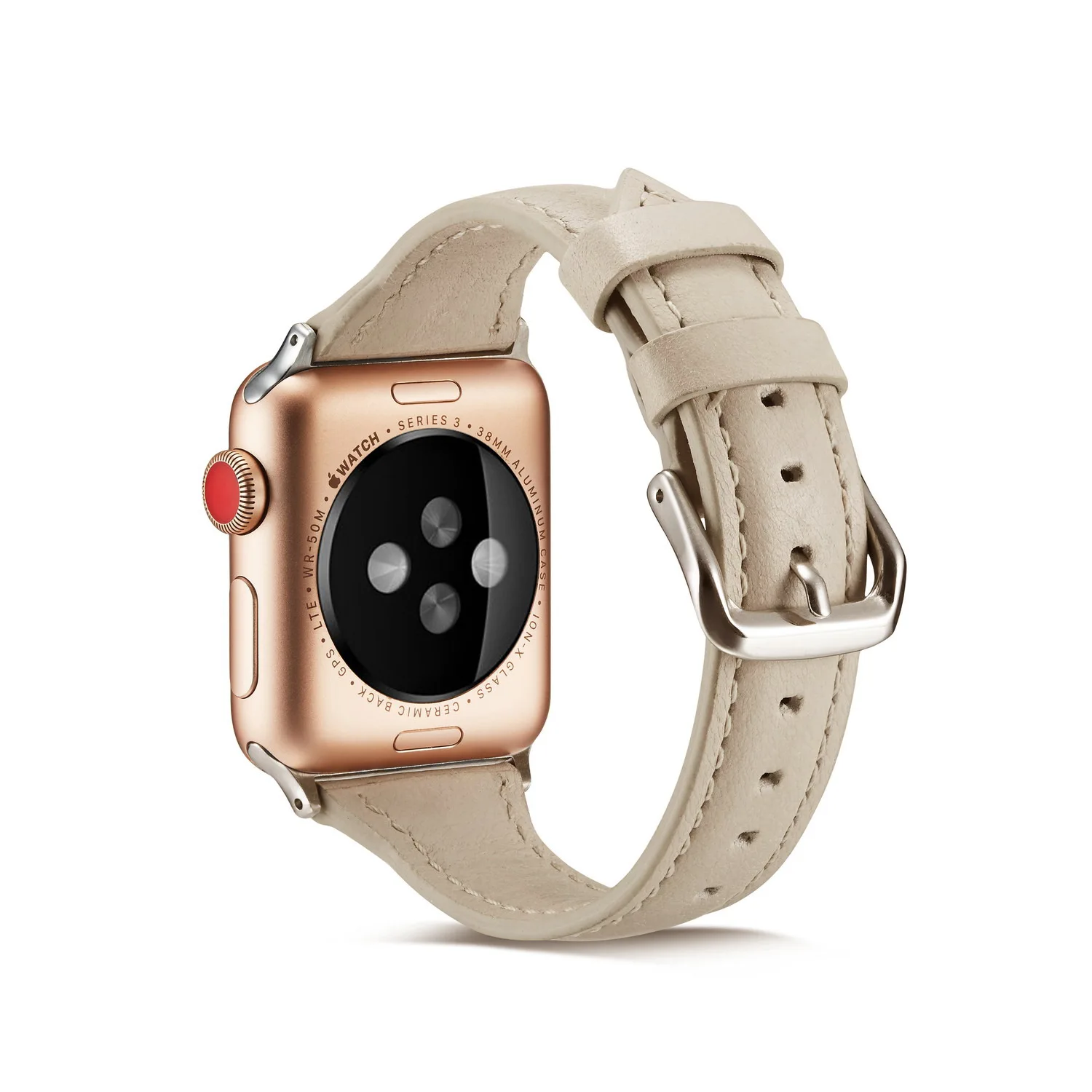 Beige white Ремешок для apple watch, 44 мм, 40 мм, iwatch 5, 4, 3, 42 мм, 38 мм, узкий тонкий кожаный ремешок, браслет - Цвет ремешка: Beige white
