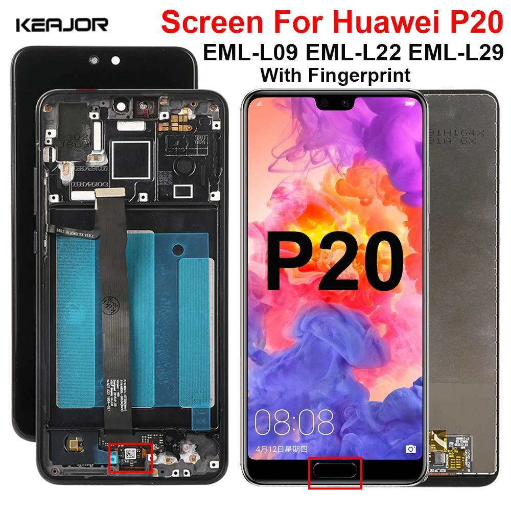Pantalla LCD para Huawei P20 EML-L29 L09 L22 con huellas dactilares 10 Digitalizador de pantalla táctil de reemplazo para Huawei P 20 P20 LCD