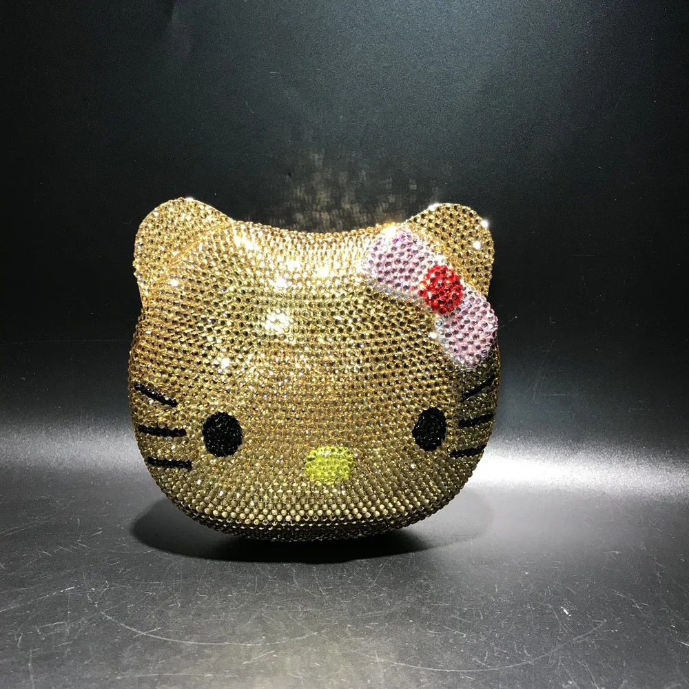 Gold Ручная работа, стразы KT Cat, сумка для женщин, роскошные сумки, женские сумки, дизайнерские женские ручные сумки, Hello Kitty, алмазная сумка-мессенджер - Цвет: Gold