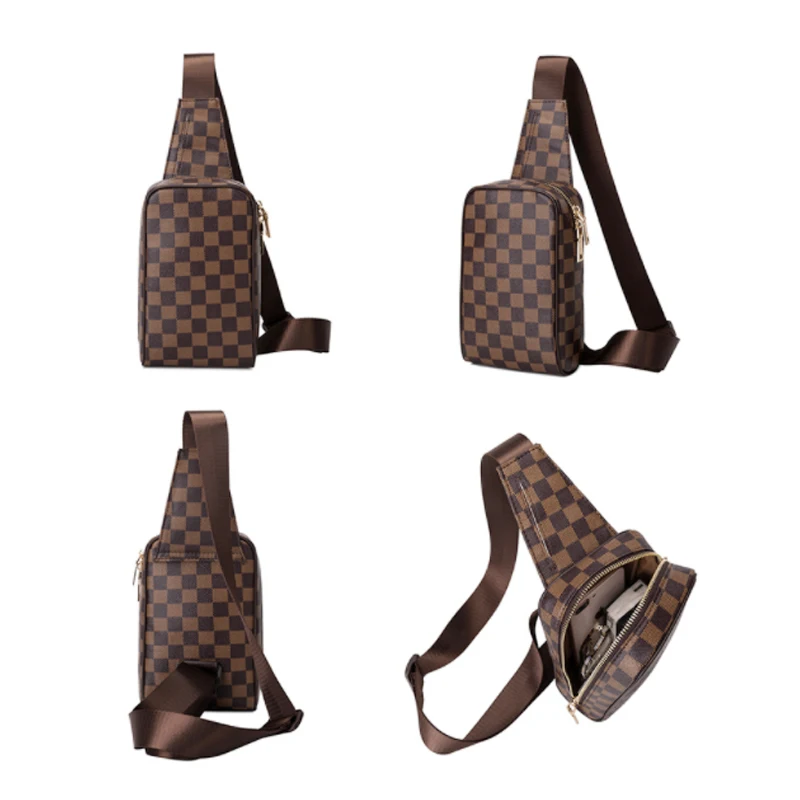 

KYYSLO Unisex Chessboard Men's Shoulder Messenger Bag Female Fashion Casual Korean Version of The Trend of Women's Chest Bag