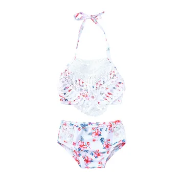 

Children's suspenders fringed flower print swimsuit + shorts bikini swimsuit set купальник слитный