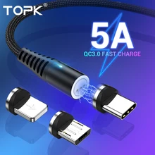 Магнитный usb-кабель TOPK 5A для iPhone, Xiaomi, huawei, Micro USB type C, кабель для быстрой зарядки и передачи данных type-C, кабель для мобильного телефона