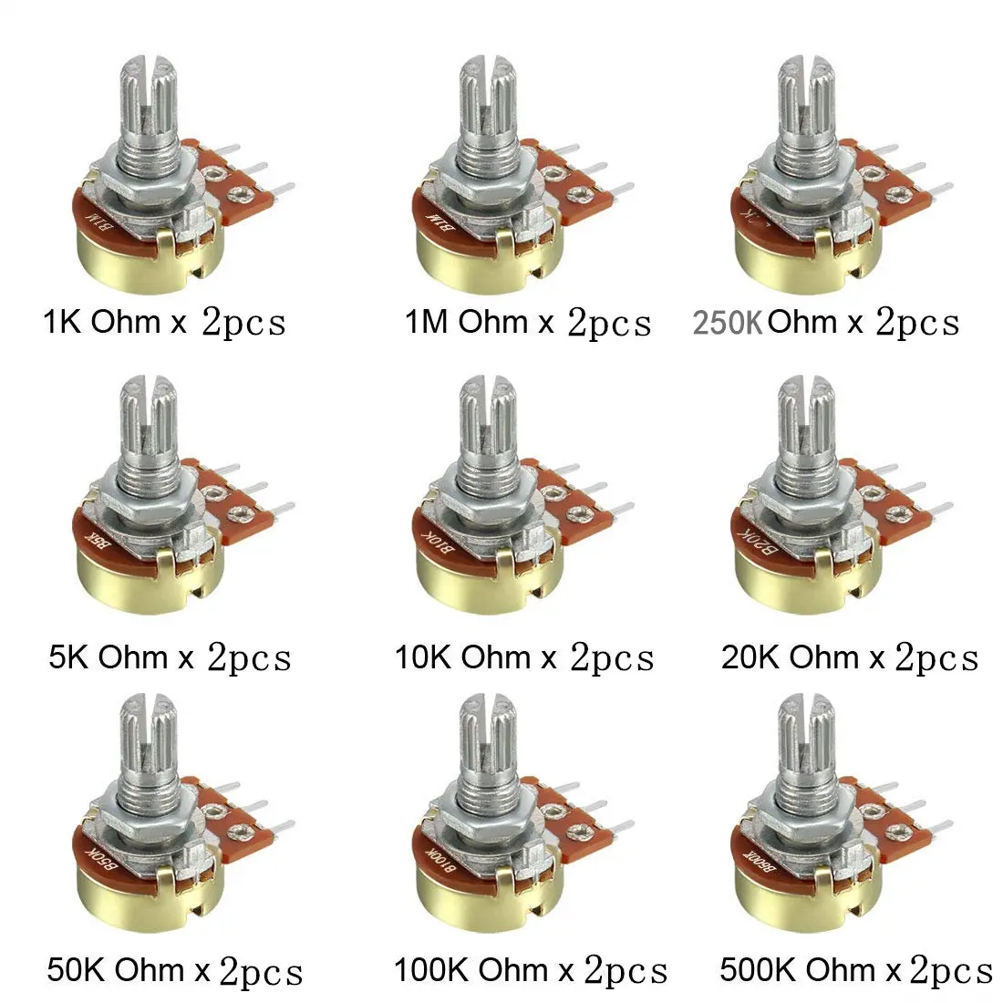 손잡이 단일 전위차계 세트 샤프트 너트, WH148 단일 전위차계 키트, B1K, 5K, 10K, 20K, 50K, 100K, 500K, 1M, 상자 당 18 개