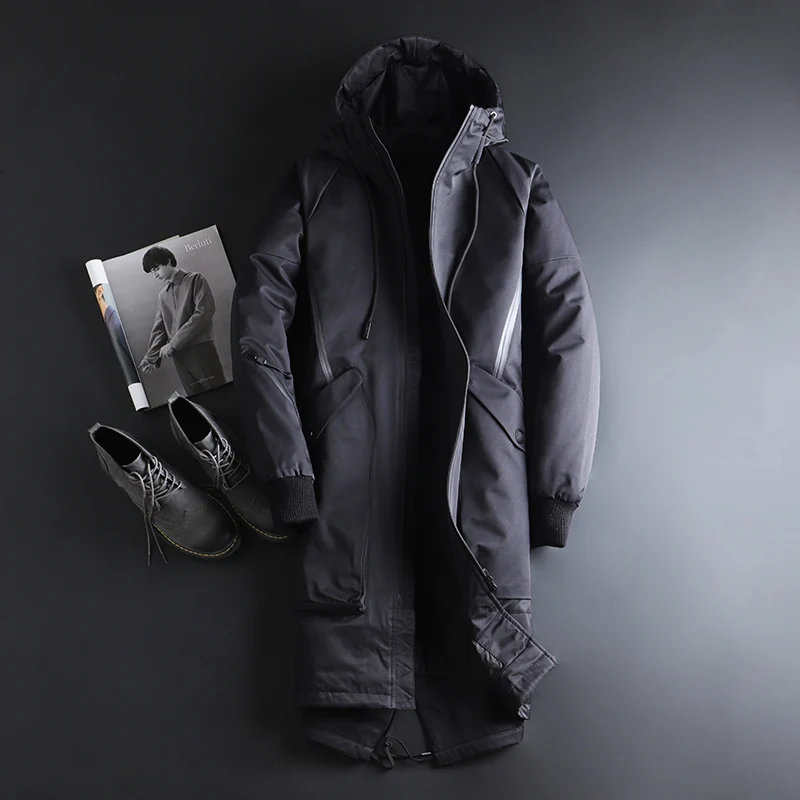 Мужской длинный пуховик на утином пуху теплая брендовая уличная одежда в