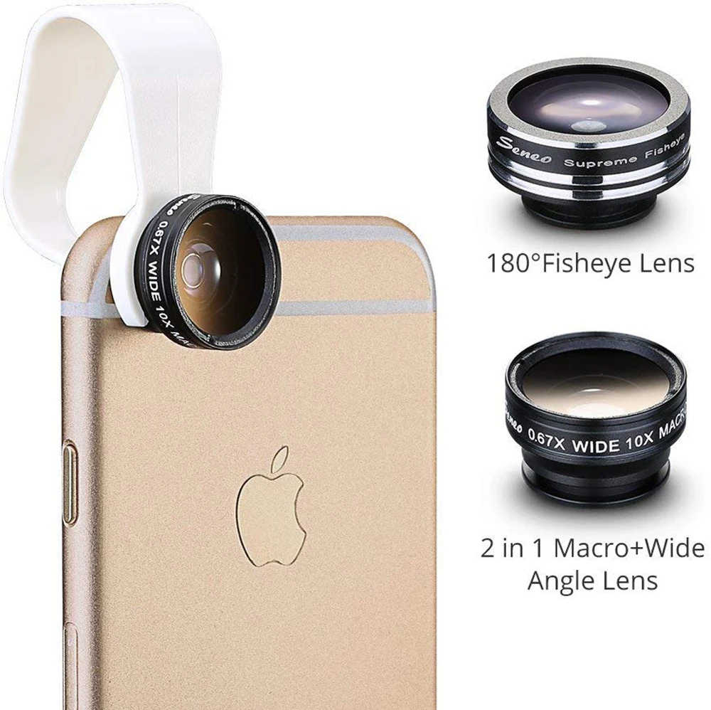 Seneo EF1 3 In 1 Angle Macro Fisheye Lens Camera Kits Mobile Phone Fish Eye Lenses With Clip 0.67x Wide Angle for iPhone Samsung (1)