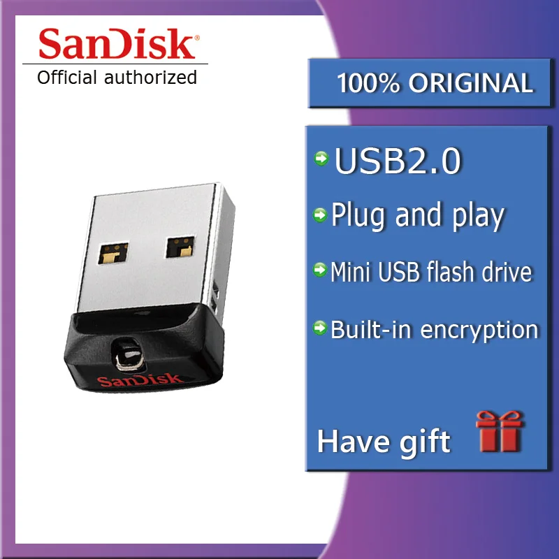 

SanDisk CRUZER FIT CZ33 USB Flash Drive 32GB 16GB 8GB mini Pen Drives 64GB USB 2.0 PenDrives 32G Support Official Verification