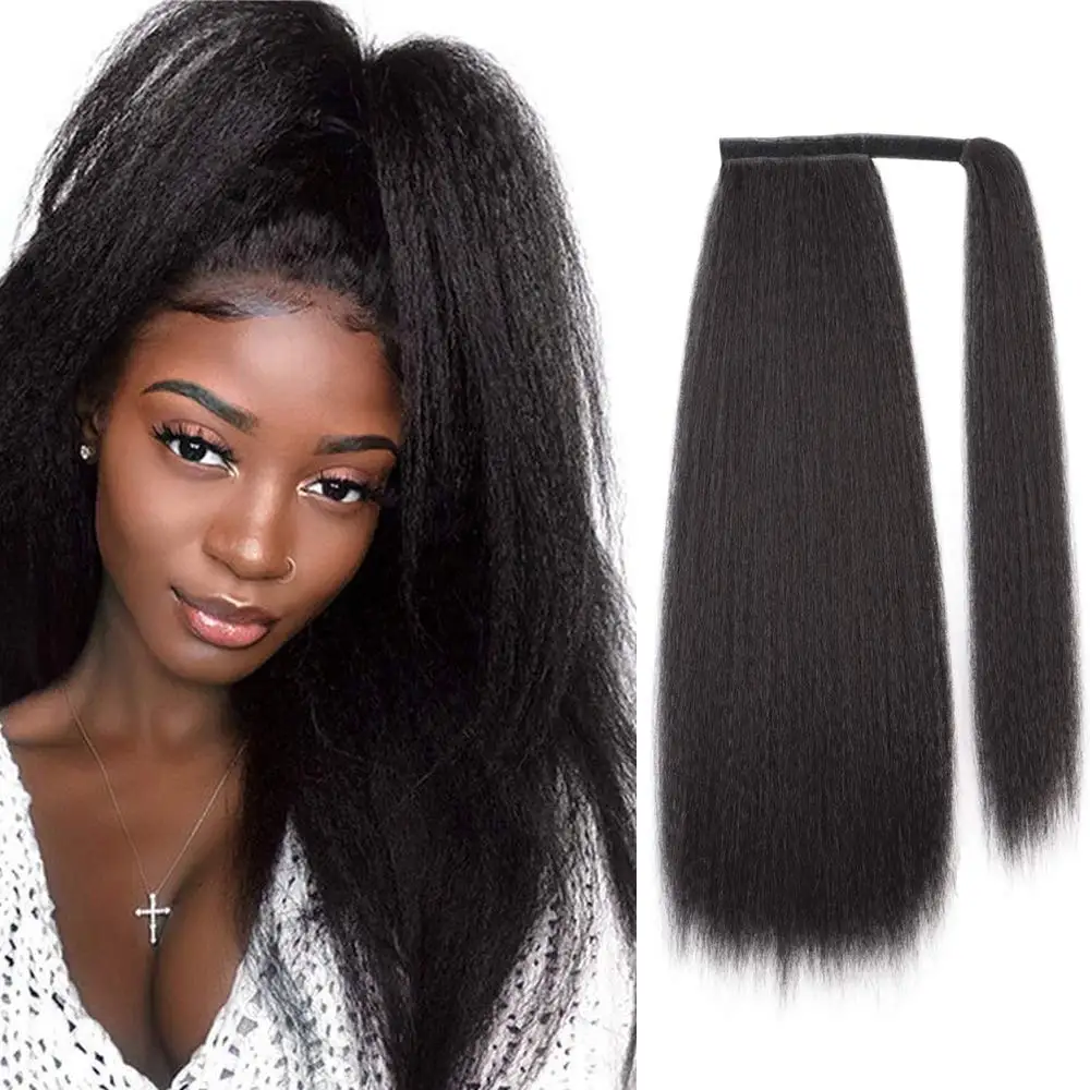 

Long Kinky Straight Wrap Around Ponytail Extension Heat Resistant Synthetic Natural Fake Hair Clip In Pony Tail for Women