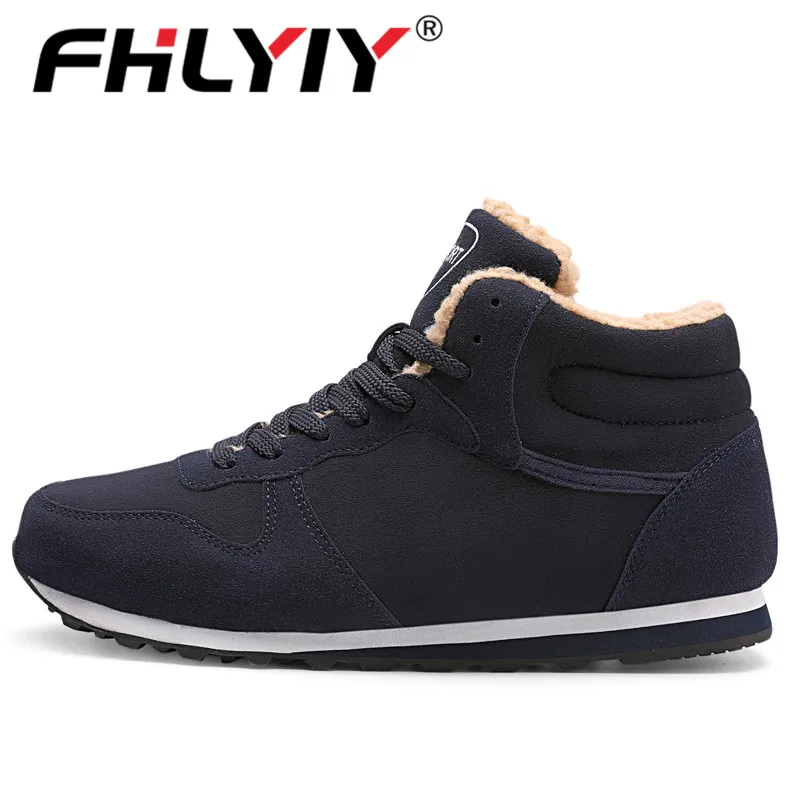 Blue Fhlyiy/мужские ботинки унисекс; размеры 36-47; короткие плюшевые зимние ботинки; Мужская Удобная Обувь На Шнуровке; теплые мужские Ботильоны; Sapato Masculino - Цвет: Blue