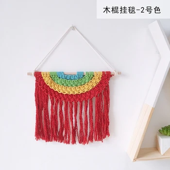 

Baby Room Macrame Knitted Wall Tapestry With Tassel Bohemian Handmade Braided Rainbow Wood Wall Hanger Art Kids Room Boho Decor