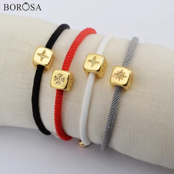 

BOROSA Handmade Charm Bracelet Square CZ Micro Pave Metal Beads Couple Bracelet Homme Adjustable Bracelet Women Gifts WX1339-B