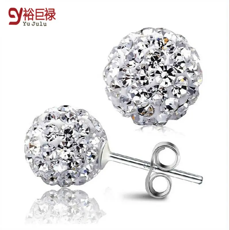 8 мм 10 мм Шамбала посеребренный Блестящий с сферическими кристаллами серьги гвоздики для женщин Женская мода