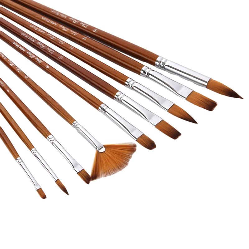 9Pcs Watercolor Paint Brushes Set Variety Style Short Rod Oil Nylon Hair Painting Brush Acrylic Painting Brush Pen Art Supplies