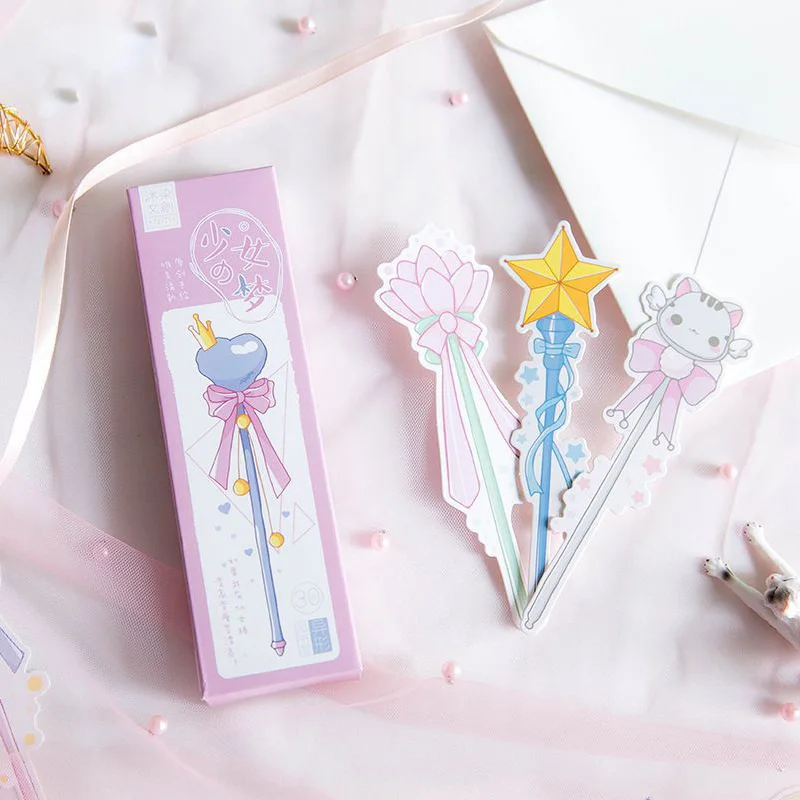 

30Pcs/Set Magic Sticks Bookmark Message Card Creative Pink Girl Heart Paper Bookmarks Book Holder School Office Material Escolar