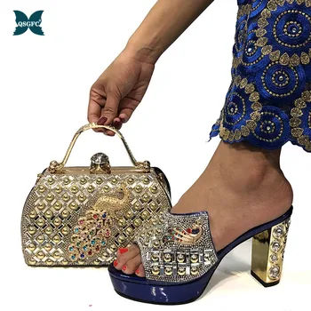

Italian design Special Style Ladies Shoes and Bags To African Party Pumps Ladies Sandals with Heels Wedding Shoes in Royal Blue