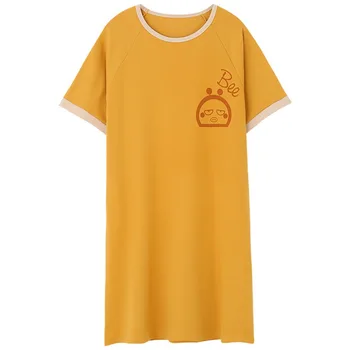 

Women Summer Pajamas Korean Style Cotton Cute Home Service Cartoon Girl Short Sleeve Mid-length Nightgowns