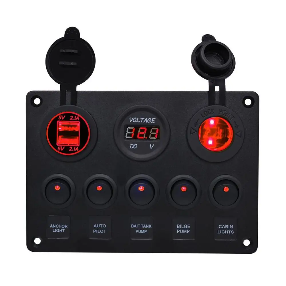 Круглый светильник для яхты+ сигаретный светильник er Seat+ двойной Usb+ Вольтметр комбинированная панель управления переключатель - Цвет: Красный