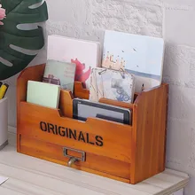 Solid Wood Home Desktop Finishing Box Document Certificate Magazine Book Letter Storage Box Desk Storage Holder 3 Tier Design