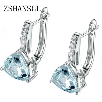 Love Heart Light Blue CZ Zircon Stud Earrings For Women Sliver color Wedding Earrings Fashion Jewelry Gifts for Her