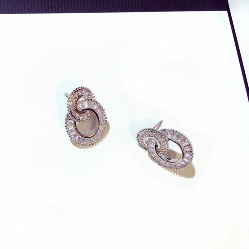 New Arrive Double Circle Shine Zircon Earring for Women Romantic AAA Zircon Stud Earring Bling Drop Ear Ring Jewelry Brincos - Image 4