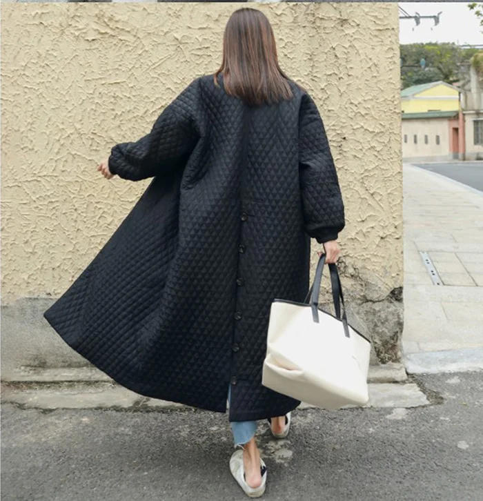 Новая модная черная зимняя куртка с отворотами и пуговицами на спине женское длинное хлопковое пальто Jaqueta Feminina