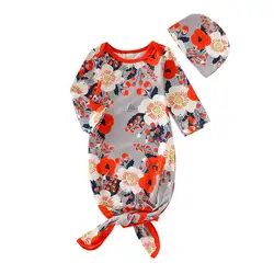 От 0 до 2 лет с цветочным рисунком; осенний Детский комбинезон с длинными рукавами; хлопковая одежда для сна с цветочным принтом + повязка на