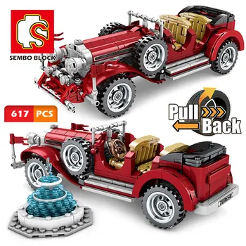 

City Retro Classic Car Model 617pcs Building Blocks Creator Technic Roadster Kids Toys Bricks Pull Back Long Cars Boys Girl Gift