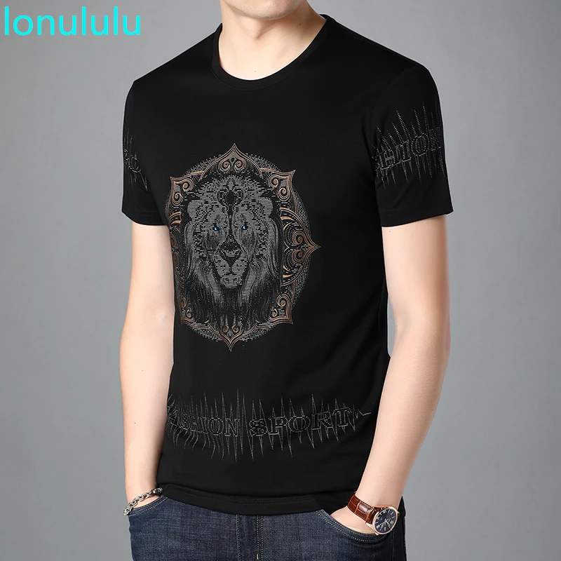 

2020 summer new mercerized cotton stamping lion head short sleeve t-shirt men's slim round neck half sleeve top
