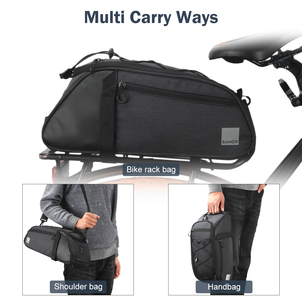 Borsa Per Portapacchi Posteriore Bici 10L - Impermeabile PVC, Riflettente, Multifunzione Con Tracolla - Per Mountain Bike, E-Bike, Pendolari - 3