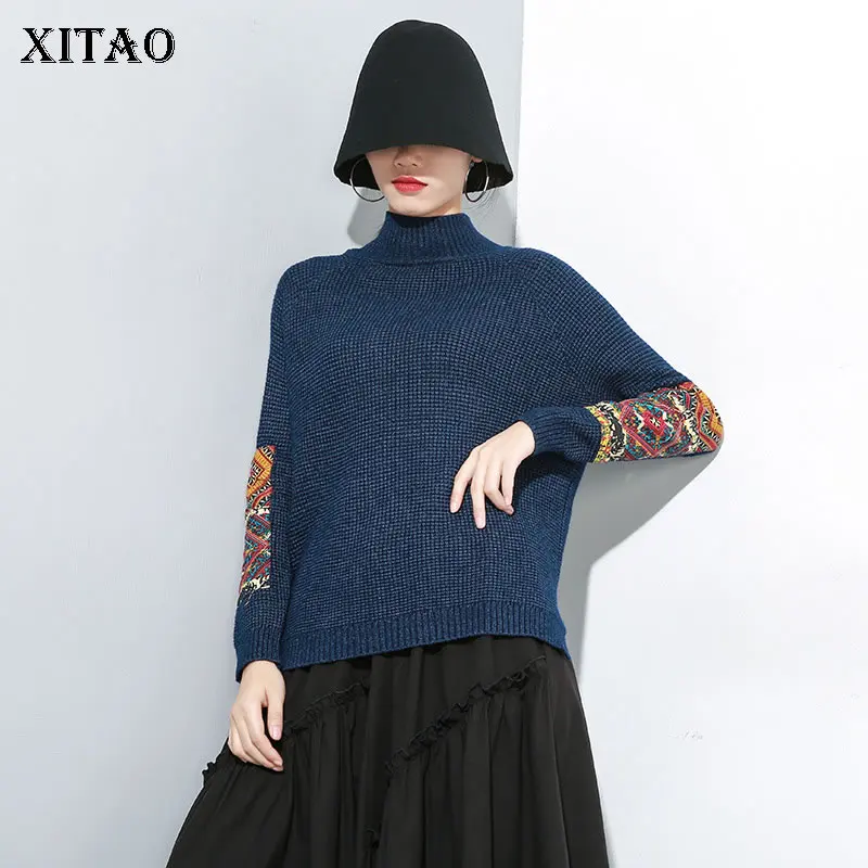 

XITAO Knitted Sheath Knitted Sweater Women Irregular Patchwork 2019 Autumn Pullover Elegant Thin Minority Sweater WLD2765