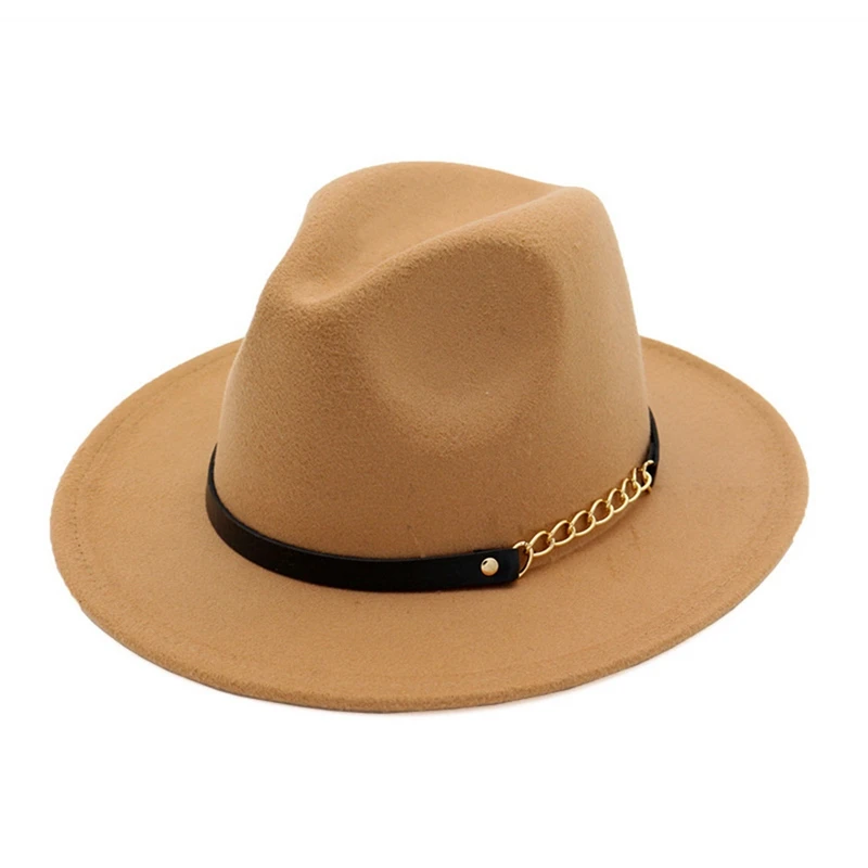 Женская Мужская шляпа, винтажная шерстяная шляпа с широкими полями, одноцветная Европейская джазовая Кепка с пряжкой на ремне - Цвет: CL