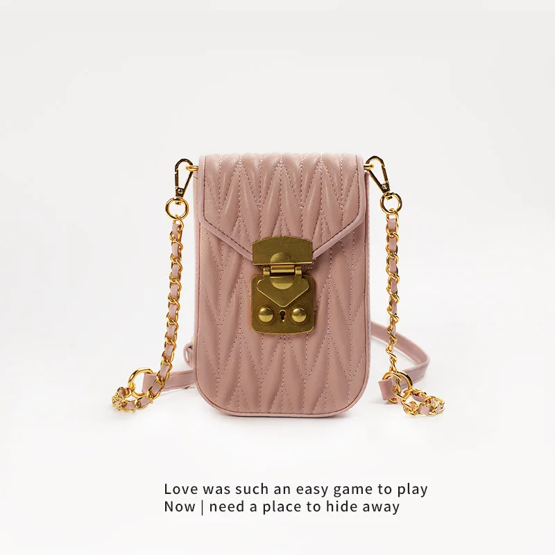 

Small ck chain mobile phone bag spring new western style lipstick bag high texture pleated shoulder diagonal bag