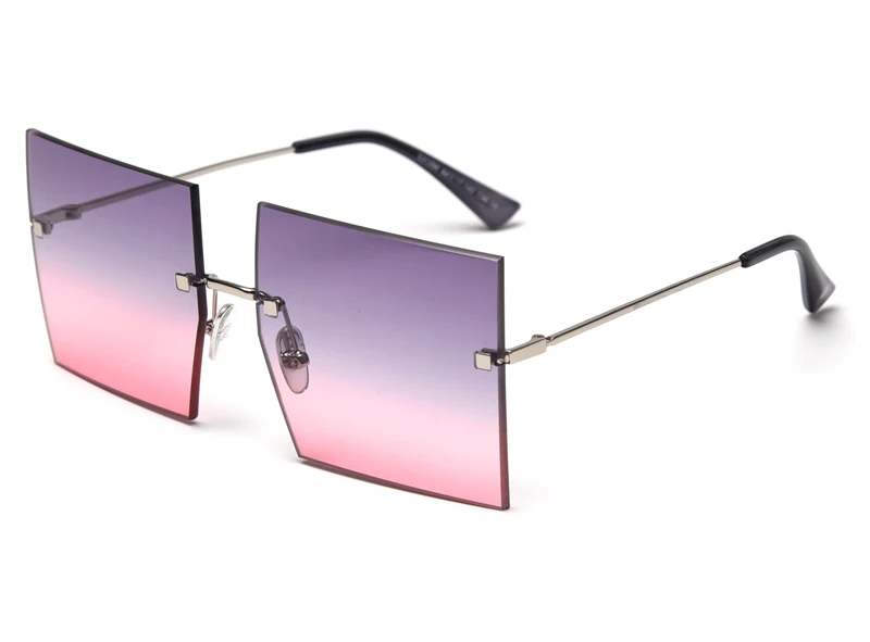 grey pink lens Peekaboo большие квадратные солнцезащитные очки без оправы Мужские красные коричневые очки без оправы винтажные женские солнцезащитные очки ретро Летний стиль - Lenses Color: grey pink lens