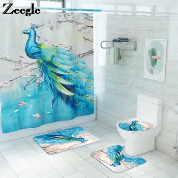 

Zeegle Bath Mat and Shower Curtain Bath Rug Set Microfiber Toilet Seat Cover Mat Non-slip Foot Mat Waterproof Bathroom Floor Mat